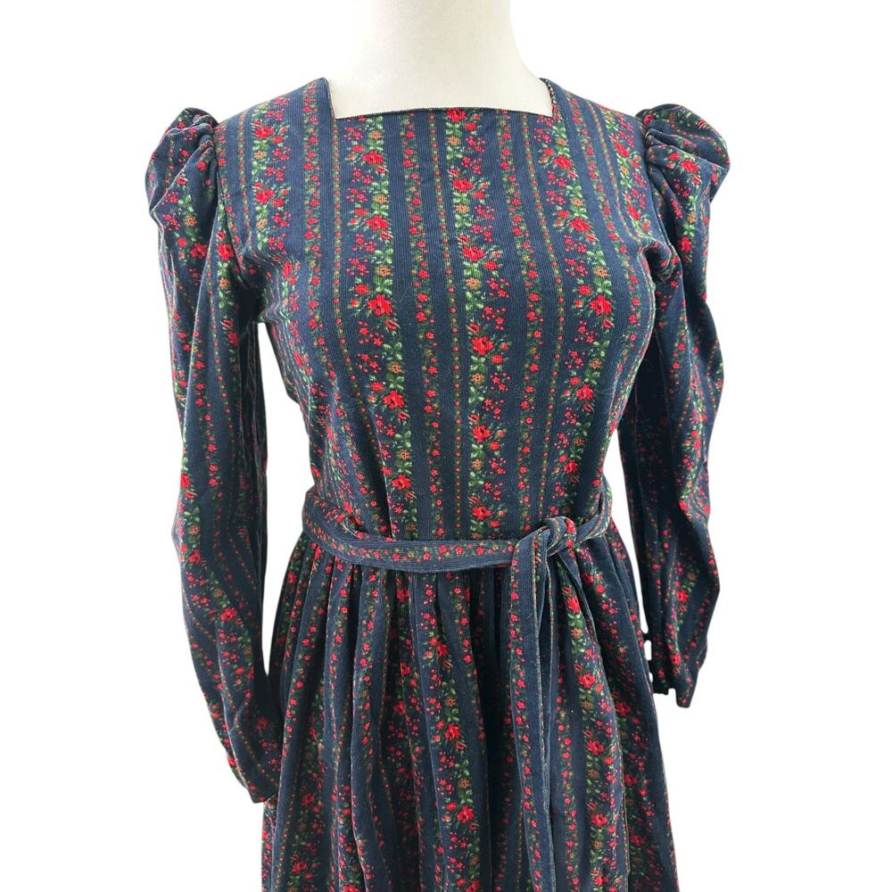 Vintage Laura Ashley Corduroy Square Neck Puff Sleeve Dress Cottagecore Prairie - Picture 5 of 16